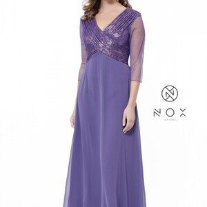 V-Neck Long Sleeve A-Line Prom Dress NX5126